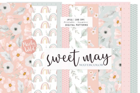 Download Rainbow and Flower Watercolor Patterns - Rainbow Collection