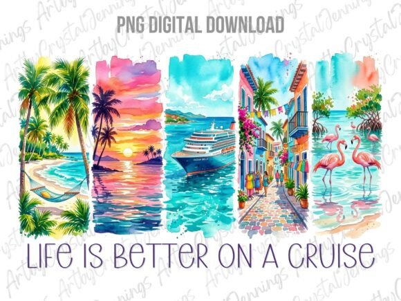 Download Cruise Ship Vacation Watercolor PNG - Premium Bundle