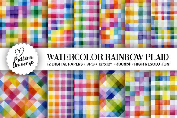 Download Watercolor Rainbow Plaid Pattern - Rainbow Collection