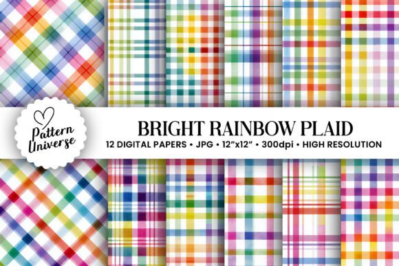 Download Bright Rainbow Plaid Digital Papers - Rainbow Collection