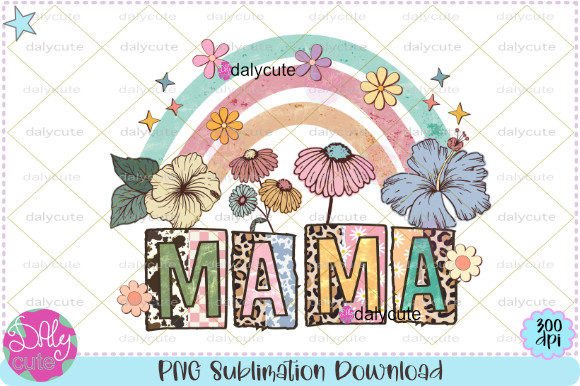 Download Mama Retro Rainbow Boho Flowers PNG - Rainbow Collection