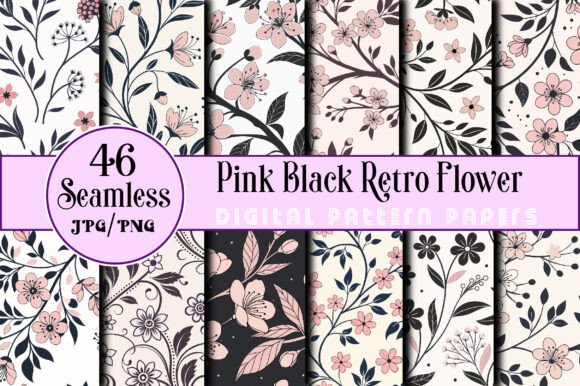 Download Seamless Pink Black Retro Flower Pattern - Flower pattern Collection