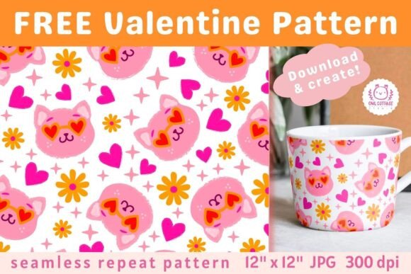 Download FREE Valentine Cats Seamless Pattern - Valentine Collection