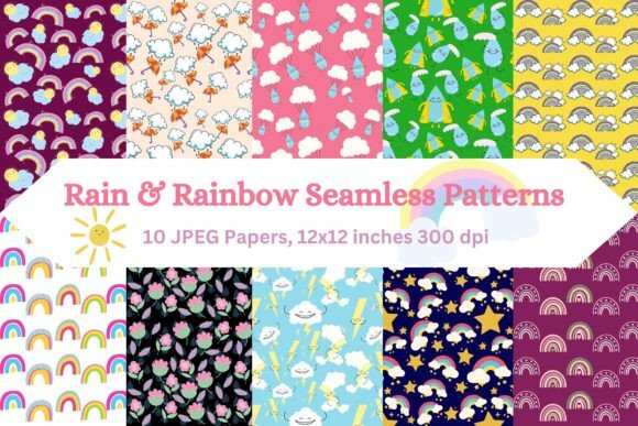 Download Whimsical Rain and Rainbow Patterns - Rainbow Collection