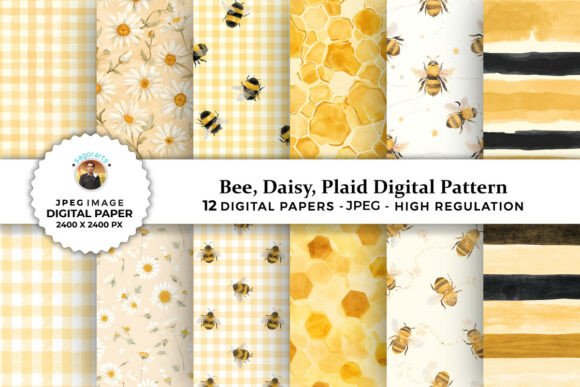 Download Watercolor Honey Bee Digital Patterns - Digital patterns Collection