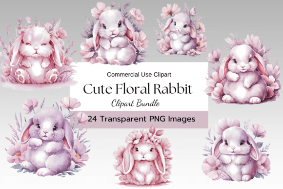Download Soft Pink Floral Rabbit Clipart Png - Rabbit clipart Collection