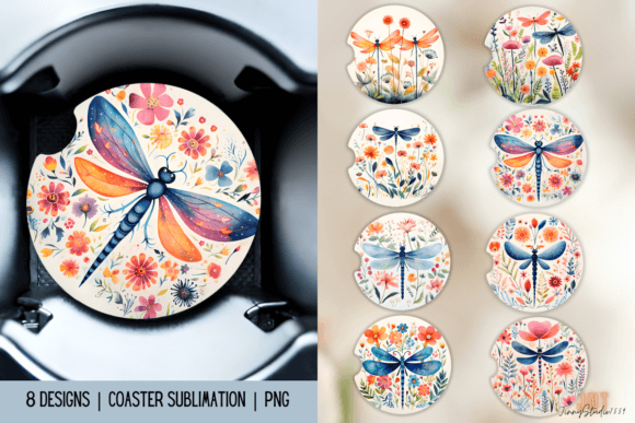 Download Dragonfly Car Coaster Sublimation Design - Sublimation Collection