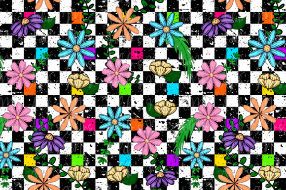 Download Rainbow Floral Checker Seamless - Rainbow Collection
