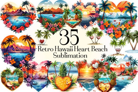 Download Retro Hawaii Heart Beach Sublimation - Sublimation Collection