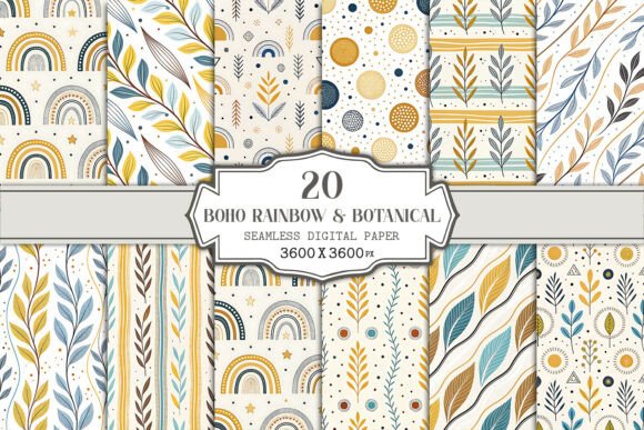 Download Boho Rainbow &amp; Botanical Seamless Paper - Rainbow Collection
