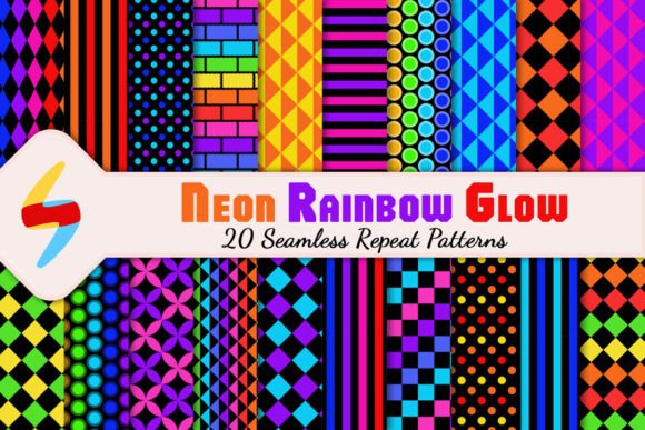 Download Neon Rainbow Glow 20 Seamless Patterns - Rainbow Collection