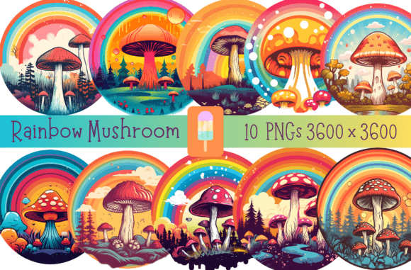Download Retro Rainbow Mushroom Groovy Bundle - Rainbow Collection