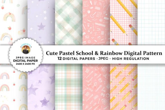 Download Cute School &amp; Rainbow Digital Patterns - Digital patterns Collection